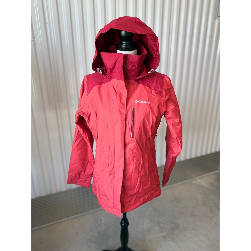 Columbia Omni-Tech Rain Jacket Women Size M Red Waterproof Hooded Shell Ripstop